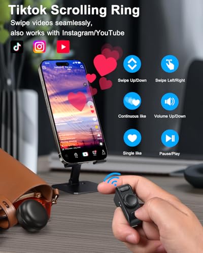 Image of [New Upgrade, Easy to Use] TikTok Scrolling Ring Remote Control, Camera Shutter Remote, Wireless Bluetooth Scrolling Ring for iPhone, iPad, iOS, Android - Black