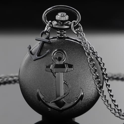 Image of Tiong Pocket Watch Anchor Pattern Design Roman Numerals Quartz with Chain Birthday Gifts