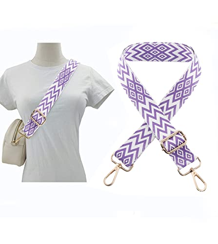 Image of Zhiheng 1pc Extendable Zigzags Jacquard Bag Strap with Clasps Geometric Webbing Belt for Shoulder Crossbag Messenger Bag Replacement (Purple)