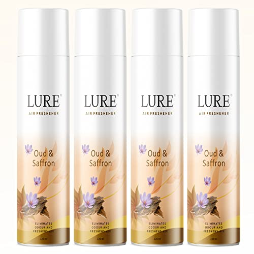 Image of Lure Room Freshener | Air Freshener for Home And Office - OUD & SAFFRON (220ml Each, Pack of 4)