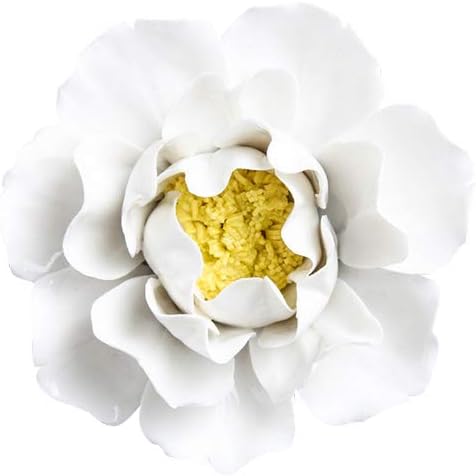 Insiswiner Flores decorativas de cerámica 3D para colgar en la pared para el hogar, peonía blanca y amarilla, 3.54 pulgadas