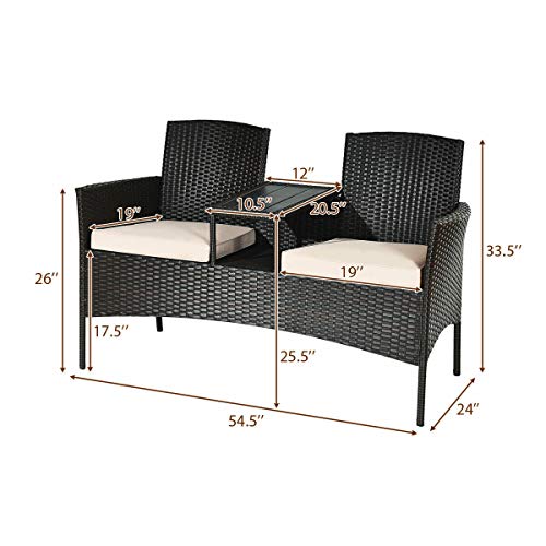 Relax4Life Conversation Furniture Set With Table And Two Removable Cushions Rattan Wicker Chairs And Table Set For Patio,Garden, Baloney And Lawn Outdoor Porch Furniture Sets Loveseat(Brown+Beige) #TOP6