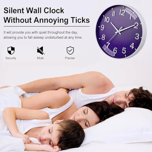 Image of TEKCOOL Plastic Digital Wall Clock 12 inch Silent Quartz Decorative Non-Ticking Classic Clock Battery Operated Round Easy to Read for Room /Home /Kitchen /Bedroom /Office /School (Purple)'