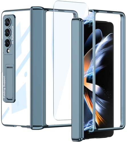 Hulveze para Samsung Galaxy Z Fold 4 5G Funda Claro con Protección de Bisagra Magnética y Soporte Ajustable y Protector de Pantalla, Transparente Enchapada Delgada a Prueba de Golpes Carcasa(Verde)