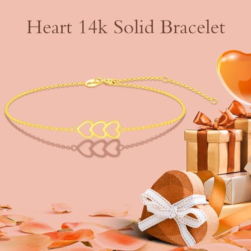 14k Gold Heart Bracelet for Women Real 14k Solid Gold 3 Heart Bracelet for Her Jewelry Christmas Gifts3