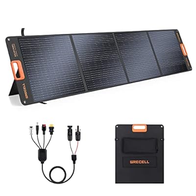 GRECELL 200W Portable Solar Panel for Power Station, Foldable Solar Charger w/ 4 Kickstands, IP65 Waterproof Solar Panel Kit w/DC XT60 Anderson Aviation Output for Outdoor RV Camper Blackout