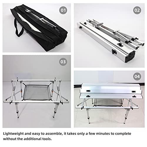 Shsycer Portable , Adjustable Height Aluminum Camping Table With Mesh Holder, Lightweight Aluminum Roll Up Table For Outdoor Camp, Fold Up Table #TOP4