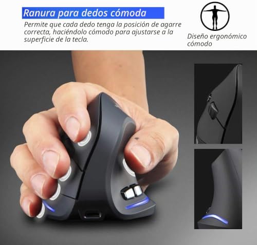 Miniatura 2 de Zelotes - Ratón Vertical Inalámbrico, Para Diestros F35, 2.4 Ghz, Inalámbrico, Ergonómico, Recargable, Vertical, Con 3 Dpi Ajustables 1000 1600 2400, 6 Botones, Compatible Con Pc, Escritorio, Mac