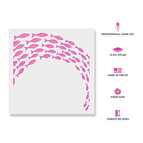 School Of Fish Stencil - Reusable Stencils For Painting - Mylar Stencil For Crafts And Decorations #TOP1