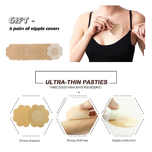 KISWON Push Up Sticky Adhesive Bra Pasties Nipple Covers Invisible Backless Strapless Bra for Women4