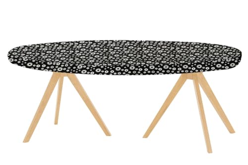 Image of The Furnishing Tree Elastic Oval Dining Table Cover WxL 35x63 in Inches Polyester Floral Pattern White