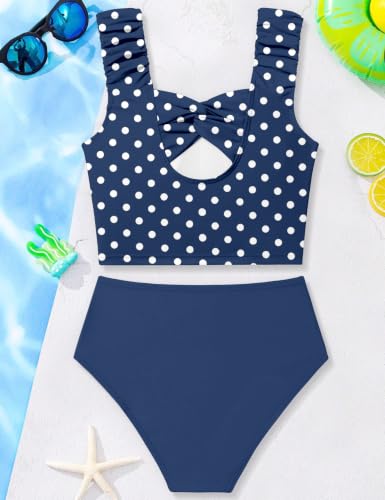 Image of Girls Tankini Swimsuit 2 Piece Bathing Suit Twist Cross Back Cutout Swim Tank Top Floral Print Swimwear for 7-18Y