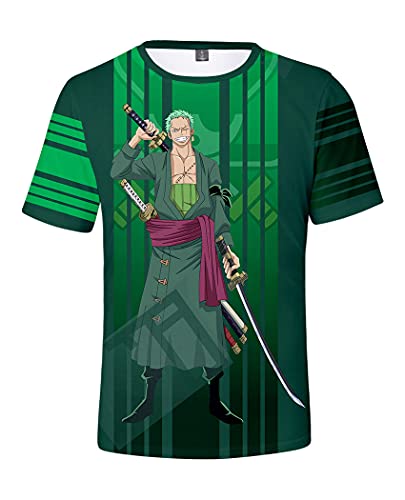 Piccodos Anime Roronoa Zoro 3D T-shirt Manches Courtes Tee Shirt Chemisier Haut Blouse Chemise Cosplay Costume Vert M (Chest 100cm) Cover