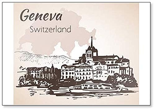 Hand Drawn Illustration Of Cityscape Geneva, Switzerland - Classic Fridge Magnet