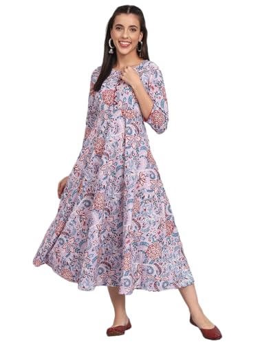 Image of Rapsodia Womens Cotton Green & Brown Floral Printed Flared Kurta