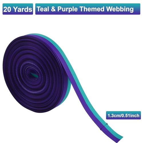 WANDIC Suicide Prevention Awareness Grosgrain Ribbon, 20 Yards Teal and Purple Ribbed Ribbon Sexual Assault Awareness Ribbon for Gift Wrapping, Brooch Making - Image 2