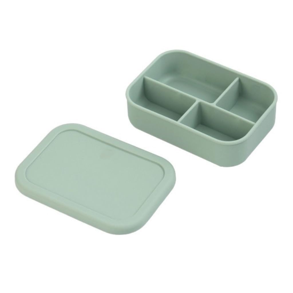 Frischhaltedosen Silikon-Vierfach-Crisper-Mikrowellen-Heizbox-Fach-Aufbewahrungsbox, Lange Box mit Deckel Organizer Kühlschrank (Color : Green, Size : F)