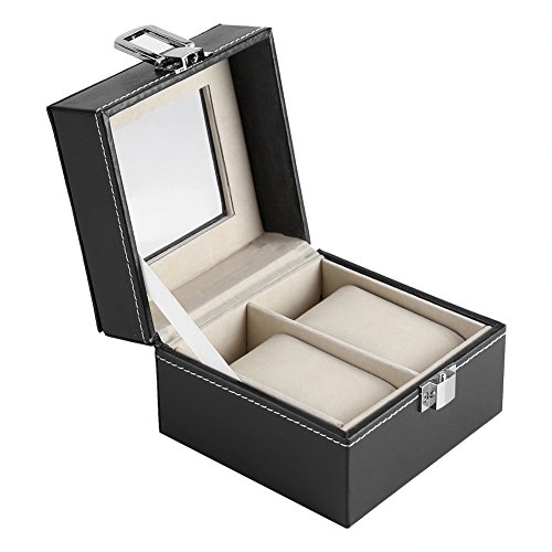Viccilley Montre boîte de Rangement 2 Fentes Montre Rangement vitrine boîte Montre-Bracelet de Luxe Organisateur de Bijoux Femme Homme Cadeau Cover