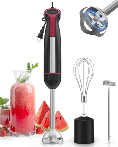 Immersion Blender Handheld 1000W, 3 in 1 Stick Hand Blenders for Kitchen with 20 Variable Speeds & Turbo, 304 Stainless Steel with Electric Whisk & Milk Frother Attachments for Soup, Puree & Emulsion image 2