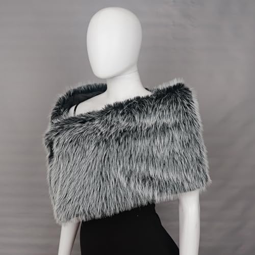 L'VOW Women Viking Faux Fur Shawl and Wrap Fur Stole with Medieval Brooch Fur Collar for LARP GoT Warrior Costume Accessories3