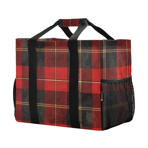 Red Black Buffalo Plaid Large Tote Bags for Women Canvas Tote Purse Reusable Grocery Bags Top Handle Handbags for Travel, Work4