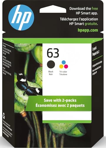HP 63 Black, Tri-Color Ink Cartridge Printers (2-Pack), Works with...