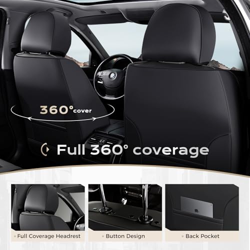 Image of Coverado Nappa Leather Car Seat Covers Full Set, Luxury Waterproof Seat Protectors, Airbag Compatible Anti‑Slip Auto Seat Covers, Universal Fit for Most Cars SUVs Trucks Pickup Vehicles