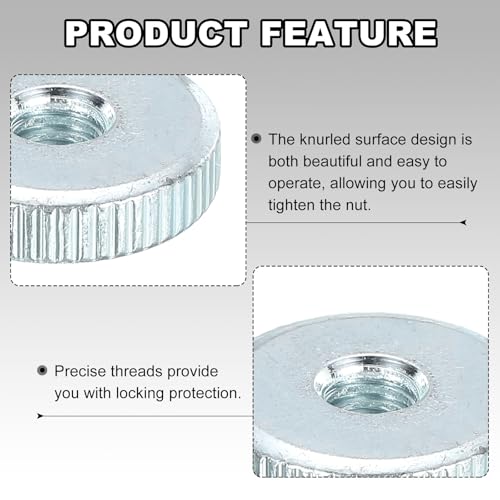 QUARKZMAN Gerändelte Daumenmuttern, M3 Innengewinde dünn, verzinkter Kohlenstoffstahl gerändelte Mutter Flachkopf Durchgangsloch Verstellschrauben für 3D-Drucker, 30 Stück