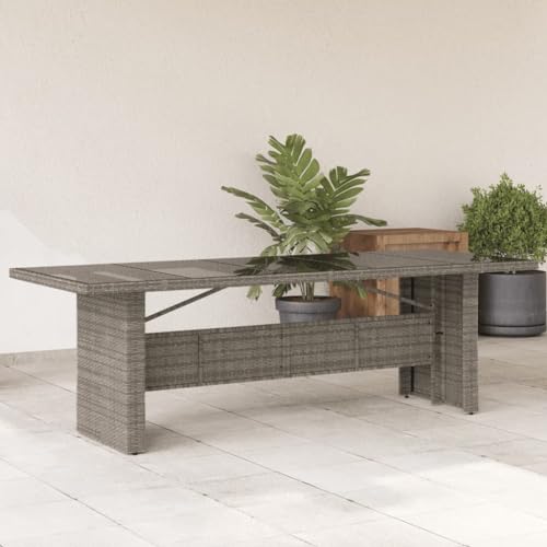 Mesa de patio al aire libre con parte superior templada, resina de mimbre y acero recubierto de polvo, piel de jardín para terraza y espacios al aire libre