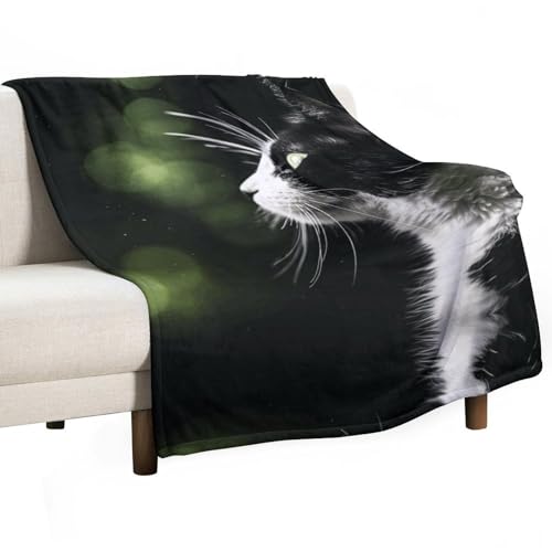 Couverture chat noir et blanc plaid chaud pour frissons sur canapé - 2