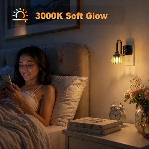 Image of JandCase Night Light, Night Lights Plug into Wall Green Tulip 2 Pack