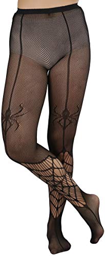 Image of ToBeInStyle Women's Spiderweb & Crawling Spider Print Hosiery Tights & Thigh High Stockings