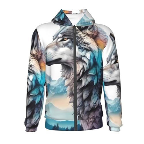 Animal Forest Wolves1 Kids Pullover Hoodies Boys Zip Up Sweatshirts Girls Athletic Clothes with Pocket2