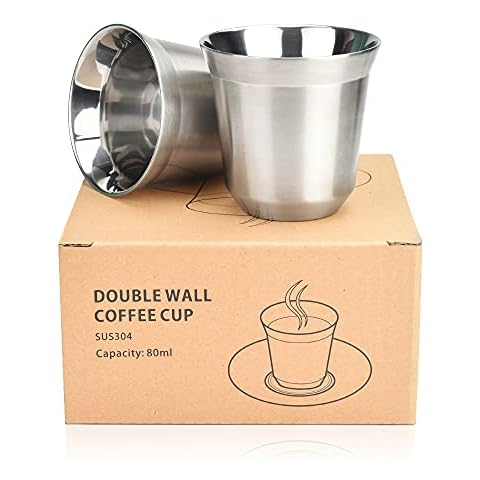 WANTOUTH 2 Stücke Edelstahltasse Doppelwandig Edelstahl kaffeetassen 80 ml Beche Set Edelstahltassen Metall Trinkbecher Kaffee Tassen Espresso Kaffeebeche für Zuhause oder Reisen Wandern Camping Cover