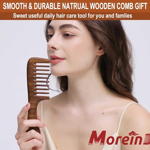 Peine de madera con dientes anchos para masaje capilar miniatura 3