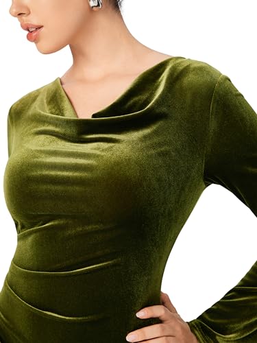 CIDER Velvet Dress Fall Wedding Guest Dresses for Women Long Belll Sleeve Cowl Neck Midi Cocktail Formal Dresses Trendy4