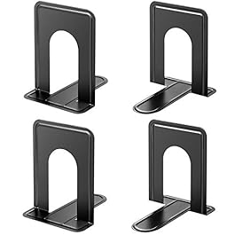 MaxGear Premium Matte Painted Book Ends, Heavy Duty and Sturdy Bookends for Shelves, Office Non-Skid Metal Book End Stopper for Books/CDs/DVDs, 6 x 4.6 x 6 in, Black, 2 Pairs/4 Pieces, Large