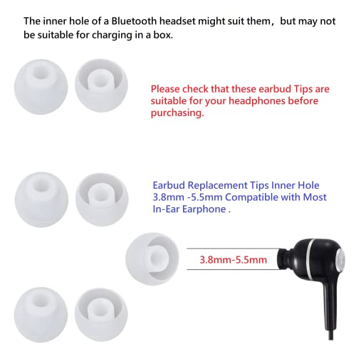 Image of 36 Pieces Large Earbud Tips Soft and Comfortable Ear Bud Replacement Pieces Silicone Fit Most in-Ear Headphones,Inner Hole 3.8mm -5.5mm,Large Clear White Replacement Earbuds Silicone Tips