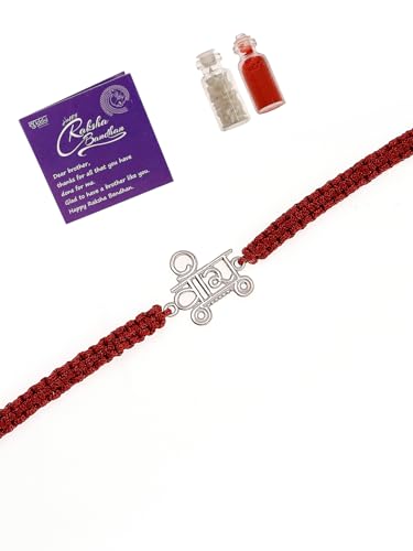 Image of Sukkhi Rakhi 925 Sterling Silver Designer Infinity Silver Rakhi Bracelet for Men with Roli Chawal & Free Greeting Card with Certificate of Authenticity | 925 Silver Rakhi for Brother