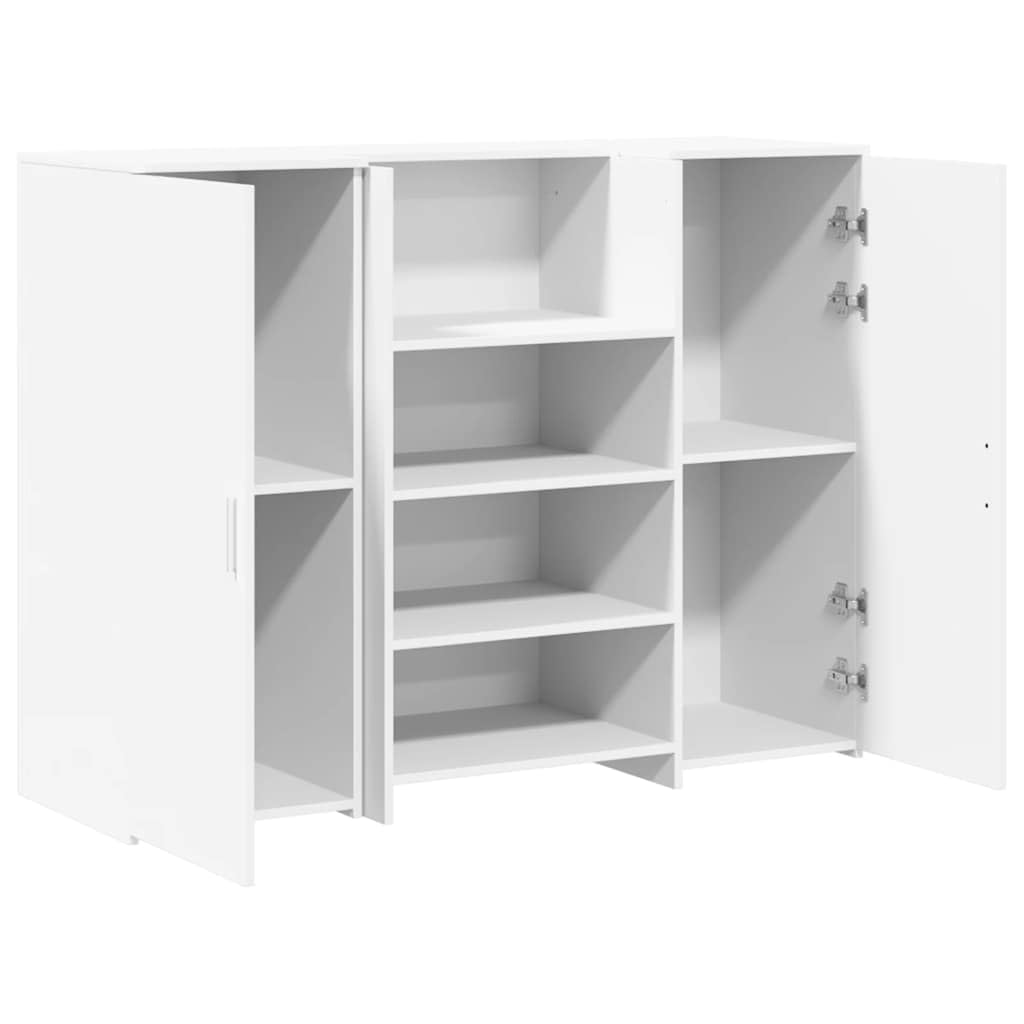 Générique Scrivania da reception bianca 135 x 50 x 103,5 cm in legno di ingegneria con piano di lavoro integrato, ampio spazio di archiviazione e armadio, ideale per ufficio, hotel, clinica o salone