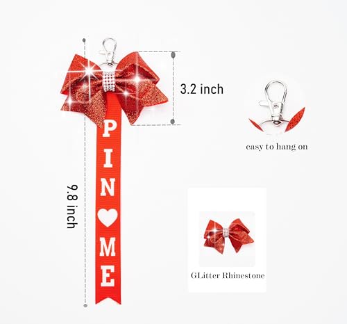 Image of Cheer Pin Me Ribbon Cheerleader Pin Me Bow Cheer Bow Keychain with Rhinestones Cheerleading Sports Accessory Gift