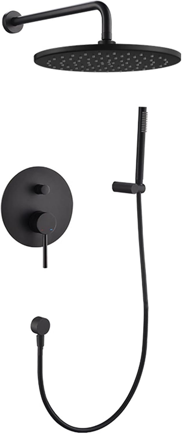 Shower System Matte Black Rainfall Shower Faucet Set Complete, Wall Mounted Shower Fixture Combo Set with 8" Rain Shower Head and Handheld Shower Brass Bathroom Shower Mixer Tap