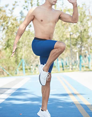 Hnvavq Men's Running Compression Shorts,Base Layer Tights Shorts,Gym Short For Training Workout Fitness Cycling,Zipper Pocket Blue #TOP2