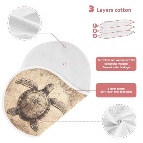 Kigai Turtle on Map Baby Muslin Burp Cloths 2 Pack, Soft 4 Absorbent Layers Cotton Burp Rags for Newborn Girls Boys3