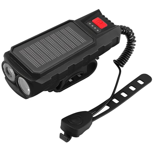 LUMINFLY Solar Light with Horn, Dual USB & Solar Charging, 120 Db Safety Alarm, 200 M Illumination, Weatherproof Abs Cycling Accessory, Multiple Modes, Black