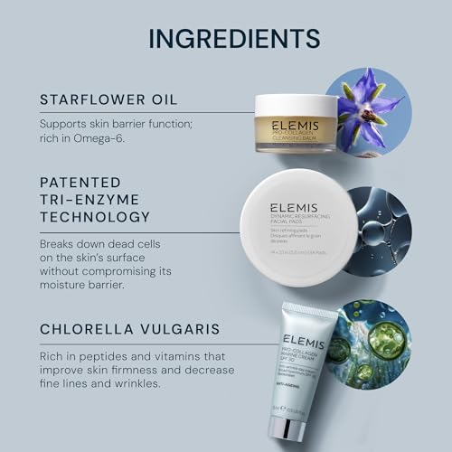 Image of ELEMIS Healthy Skin Exclusive Travel Set | Pro-Collagen Cleansing Balm Mini, Marine Cream SPF 30 Mini & Dynamic Resurfacing Pads | Anti-Aging Hydrating Skincare Travel Kit