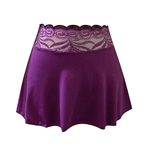 Frottee Nachthemd Damen Bust Flimsy Lace Sexy durchsichtiger Rock Damenbluse Kleider Zweiteiler Damen Bauchfrei (Purple, XXL)