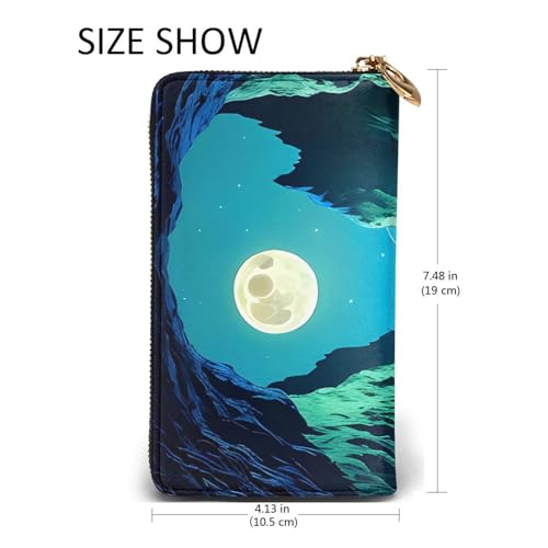 Water Moon Cave Women's Wallet Long Zip Around, Premium Vegan Leather Wallet with 12 Card Holders, Large Capacity,Gift Ready Packaging3