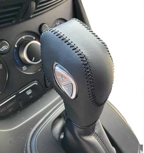 Black Leather Gear Shift Knob Cover for Ford Focus 2012 2013 2014 2015 2016/ Ford Fiesta 2014 2015 2016 / Ford Fusion S/Fusion SE 2013 2014 2015 2016 / Fusion Gear Shift Cover/Accessories for Ford