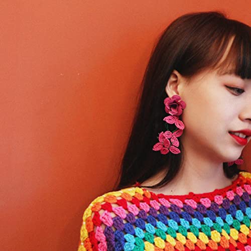 Plant Flower Earrings for Women, Braided Tassel Beaded Floral Statement Dangle Earrings, Hypoallergenic Cute Leaf Cluster Drop Earrings, Zinc, No Gemstone2